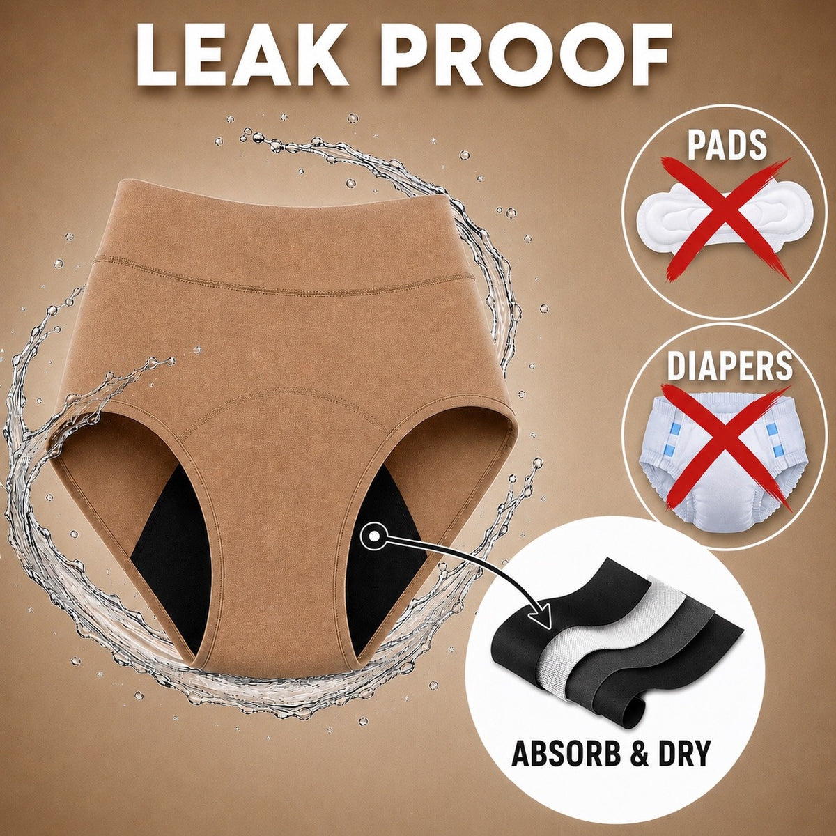 Women’s Leakproof Incontinence Underwear – Reusable Absorbent Bladder Leak Protection (Beige color)