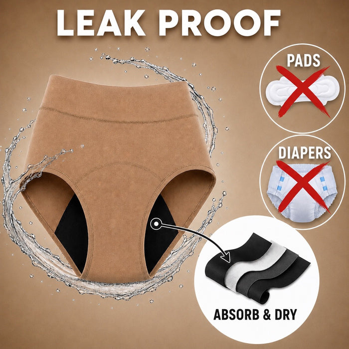 Women’s Leakproof Incontinence Underwear – Reusable Absorbent Bladder Leak Protection (Beige color)